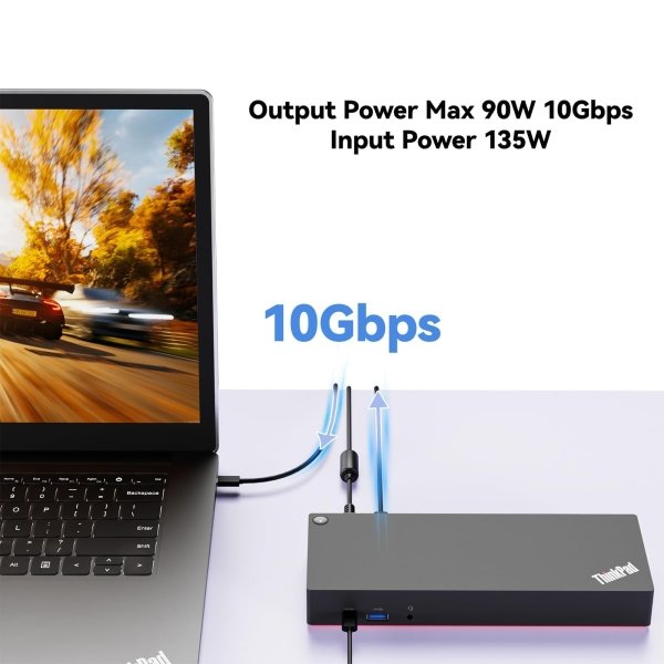 ThinkPad 40AF0135 Hybrid Universal USB-C with USB-A Adapter Docking Station for Lenovo Laptops, Dual Monitor, Comes with ITSPWR 4K HDMI Cable + DP Cable + Cleaning Cloth - Image 4