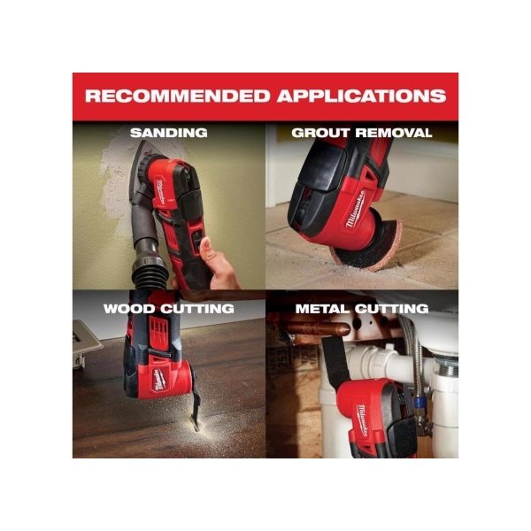 Milwaukee 2626-20 M18 18V Lithium Ion Cordless 18,000 OPM Orbiting Multi Tool with Woodcutting Blades and Sanding Pad with Sheets Included (Battery Not Included, Power Tool Only) - Image 6