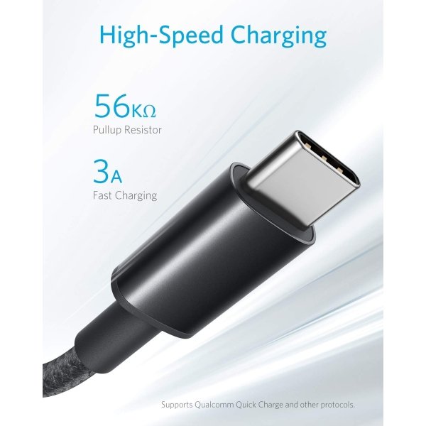 USB Type C Cable, Anker [2-Pack 6Ft] Premium Nylon USB-C to USB-A Fast Charging Type C Cable, for Samsung Galaxy S10 / S9 / S8 / Note 8, LG V20 / G5 / G6 and More(Black) - Image 7