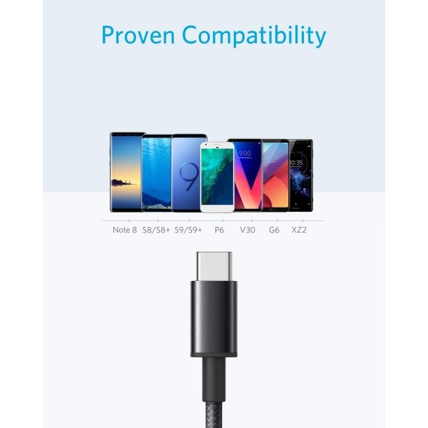 USB Type C Cable, Anker [2-Pack 6Ft] Premium Nylon USB-C to USB-A Fast Charging Type C Cable, for Samsung Galaxy S10 / S9 / S8 / Note 8, LG V20 / G5 / G6 and More(Black) - Image 8