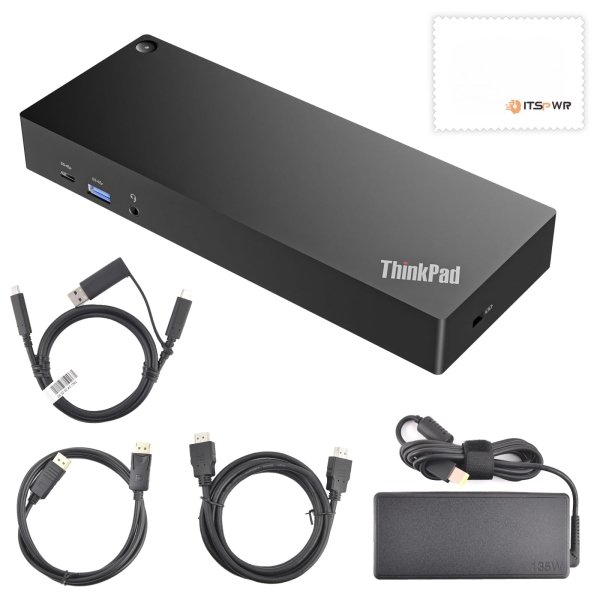 ThinkPad 40AF0135 Hybrid Universal USB-C with USB-A Adapter Docking Station for Lenovo Laptops, Dual Monitor, Comes with ITSPWR 4K HDMI Cable + DP Cable + Cleaning Cloth - Image 3