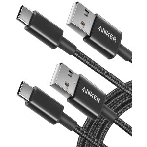 USB Type C Cable, Anker [2-Pack 6Ft] Premium Nylon USB-C to USB-A Fast Charging Type C Cable, for Samsung Galaxy S10 / S9 / S8 / Note 8, LG V20 / G5 / G6 and More(Black)