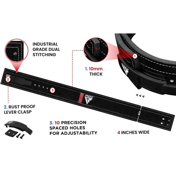 RDX Powerlifting Belt for Weight Lifting - Approved By IPL and USPA Lever Buckle Gym Training Belt 10mm Thick 4 inches Lumbar Back Support - Great for Strongman, Bodybuilding, Deadlifts & Squat - Image 6